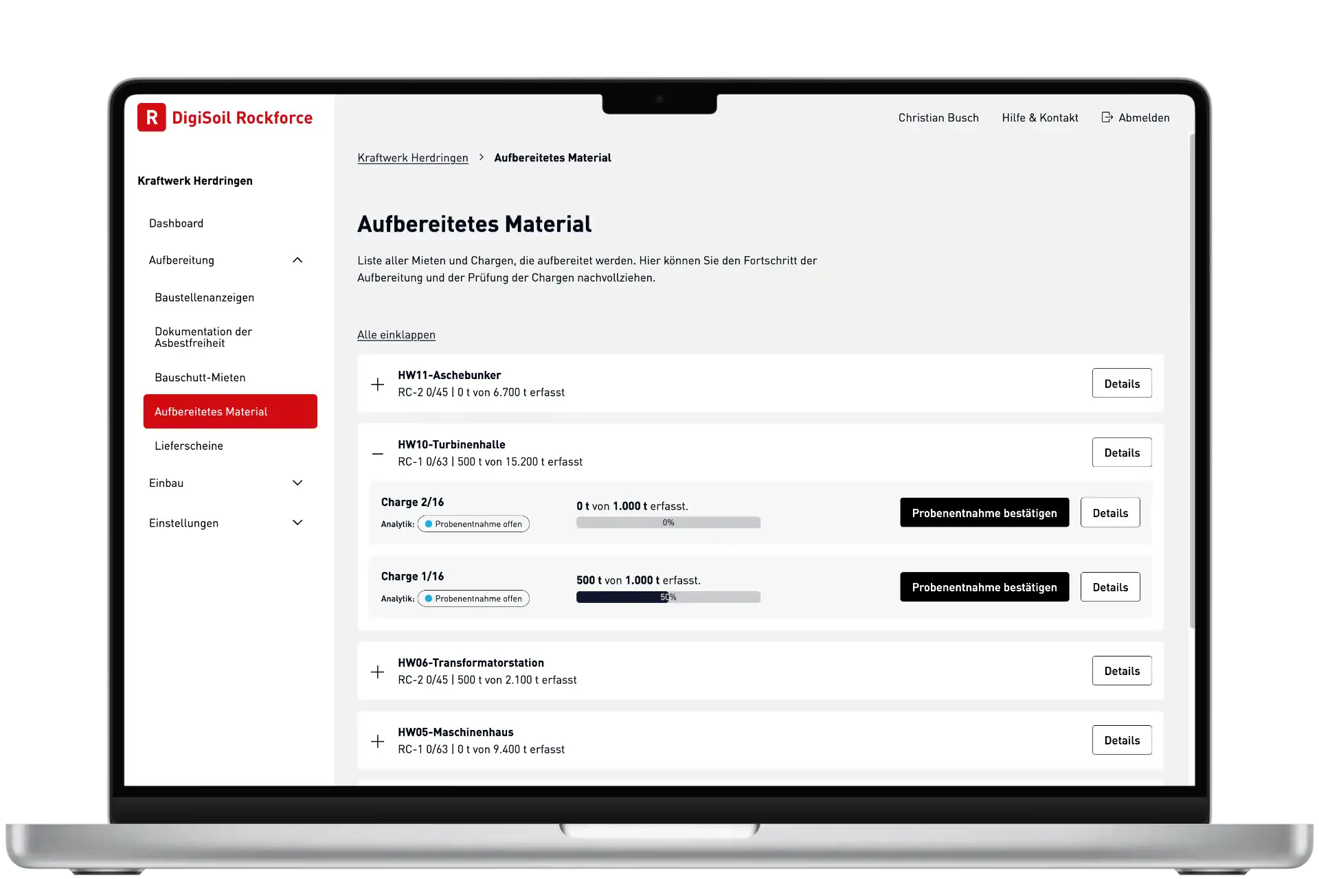 Rockforce – Mieten und Chargen verwalten