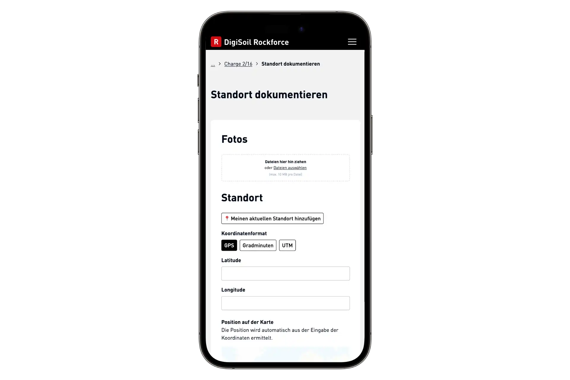 Rockforce Mobile – Standort dokumentieren